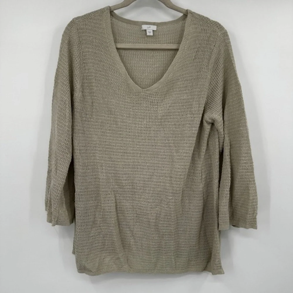 Light Tan V-Neck Knit Sweater